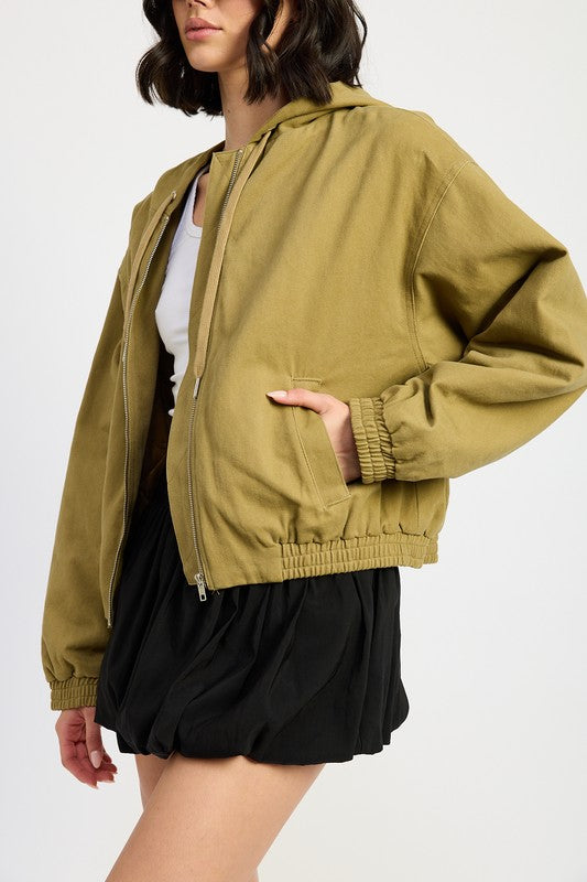 VINTAGE WASHED DENIM ZIP UP HOODIE | Daverri Fashions