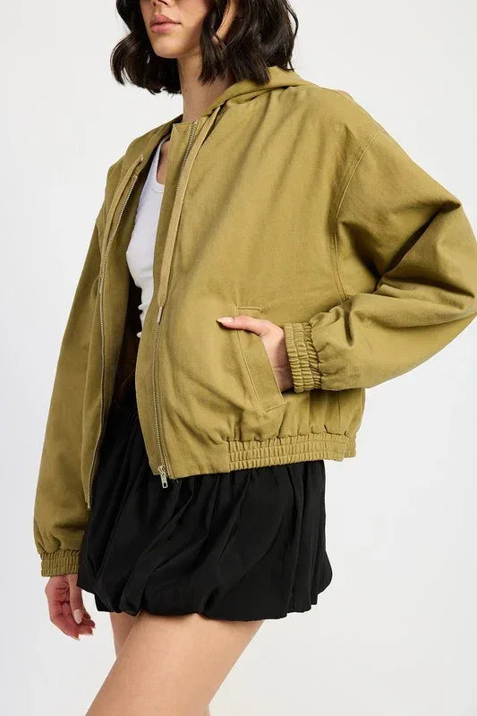 VINTAGE WASHED DENIM ZIP UP HOODIE - DAVERRI FASHIONS