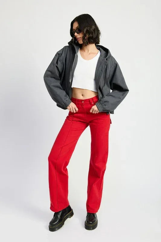 VINTAGE WASHED DENIM ZIP UP HOODIE - DAVERRI FASHIONS