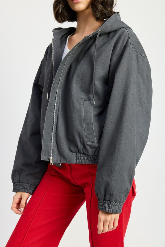 VINTAGE WASHED DENIM ZIP UP HOODIE | Daverri Fashions