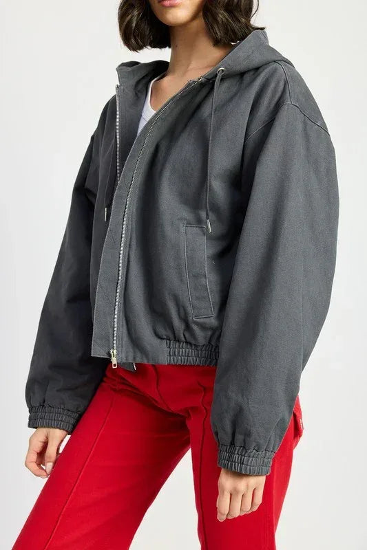 VINTAGE WASHED DENIM ZIP UP HOODIE - DAVERRI FASHIONS