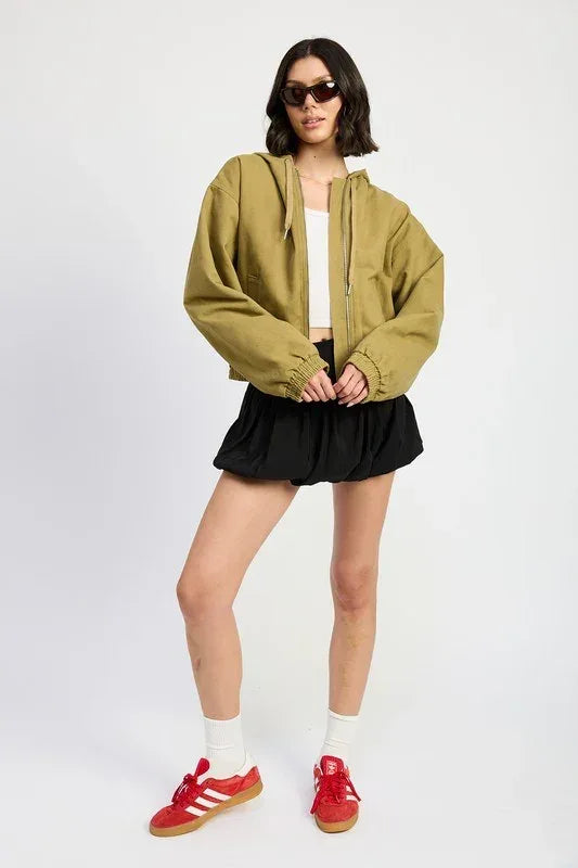 VINTAGE WASHED DENIM ZIP UP HOODIE - DAVERRI FASHIONS