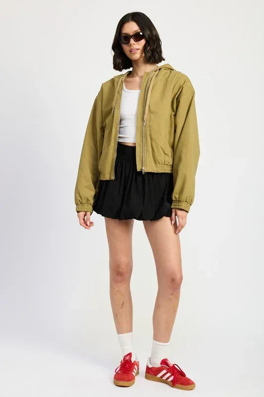 VINTAGE WASHED DENIM ZIP UP HOODIE - DAVERRI FASHIONS