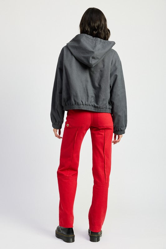VINTAGE WASHED DENIM ZIP UP HOODIE | Daverri Fashions