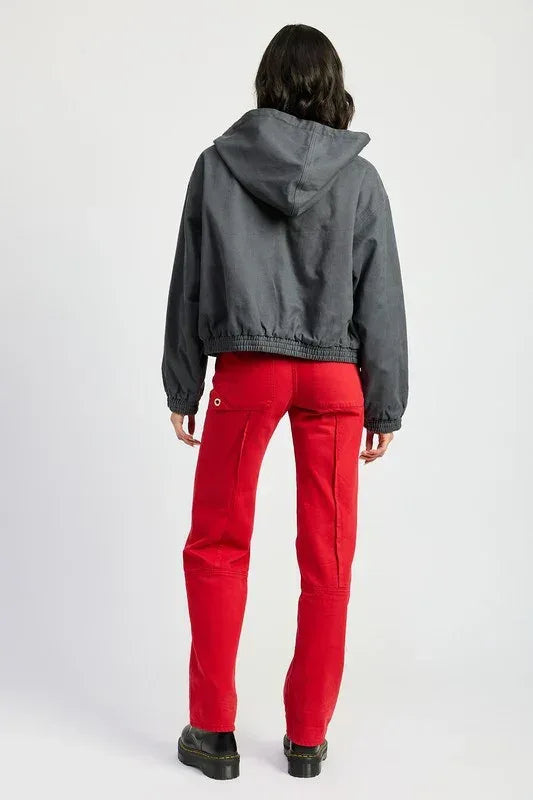 VINTAGE WASHED DENIM ZIP UP HOODIE - DAVERRI FASHIONS