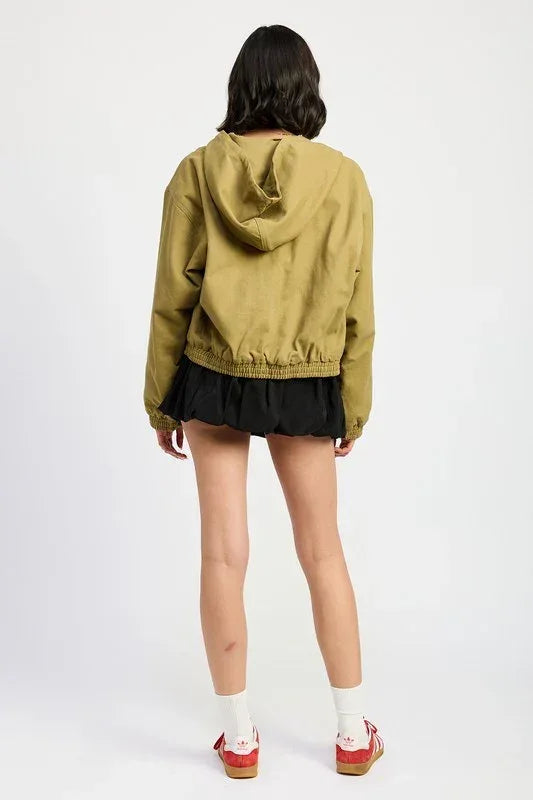 VINTAGE WASHED DENIM ZIP UP HOODIE - DAVERRI FASHIONS