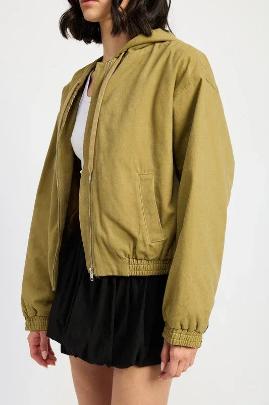 VINTAGE WASHED DENIM ZIP UP HOODIE - DAVERRI FASHIONS