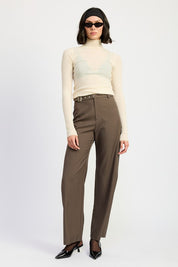 TROUSER PANTS WTIH ADJUSTABLE WAIST BAND BUCKLE | Pants Daverri Fashions