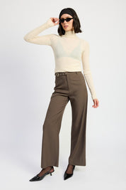 BROWN TROUSER PANTS WTIH ADJUSTABLE WAIST BAND BUCKLE | Pants Daverri Fashions