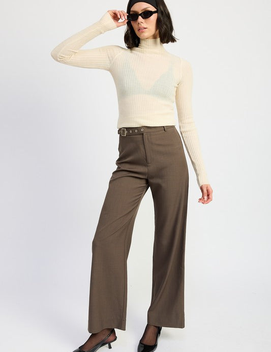 BROWN TROUSER PANTS WTIH ADJUSTABLE WAIST BAND BUCKLE | Pants Daverri Fashions