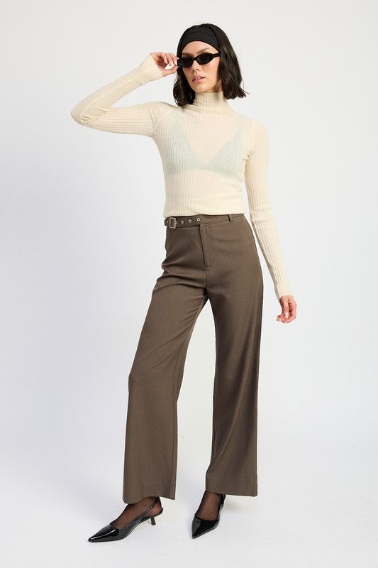 BROWN TROUSER PANTS WTIH ADJUSTABLE WAIST BAND BUCKLE | Pants Daverri Fashions