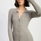 BUTTONED LONG SLEEVE CABLE KNIT DRESS - DAVERRI FASHIONS