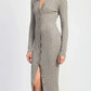 BUTTONED LONG SLEEVE CABLE KNIT DRESS - DAVERRI FASHIONS