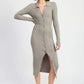 BUTTONED LONG SLEEVE CABLE KNIT DRESS - DAVERRI FASHIONS