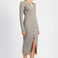 BUTTONED LONG SLEEVE CABLE KNIT DRESS - DAVERRI FASHIONS