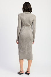 BUTTONED LONG SLEEVE CABLE KNIT DRESS | Midi Dresses Daverri Fashions
