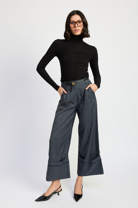 FOLD OVER PLEATED PANTS GREY BLUE Bottoms