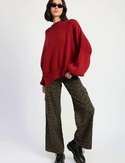GREY LEOPARD MID RISE WIDE LEG CARGO PANTS | Cargo Pants Daverri Fashions