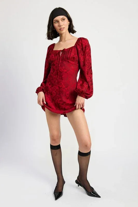 LONG SLEEVE LACE MINI DRESS - DAVERRI FASHIONS