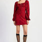 LONG SLEEVE LACE MINI DRESS - DAVERRI FASHIONS