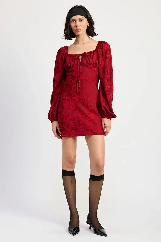 LONG SLEEVE LACE MINI DRESS - DAVERRI FASHIONS