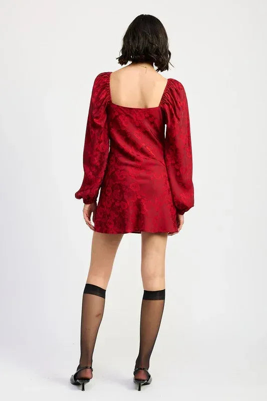 LONG SLEEVE LACE MINI DRESS - DAVERRI FASHIONS