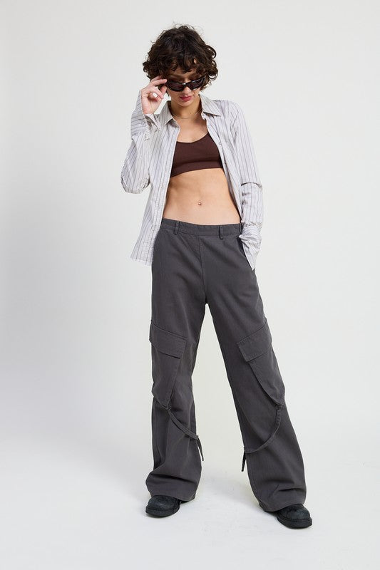 CARGO PANTS WITH POCKET DETAIL BLACK DENIM