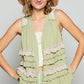 POL Ruffled Open Front Sleeveless Cardigan Sage Multicolor Cardigans