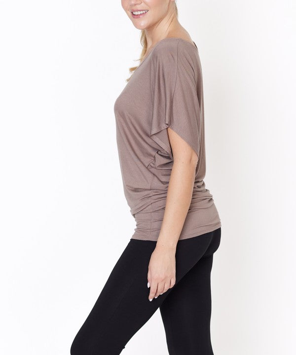 Bamboo U Neck Dolman Sleeve Tunic Top Tops