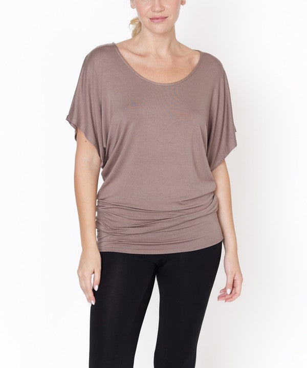 Bamboo U Neck Dolman Sleeve Tunic Top MOCHA Tops