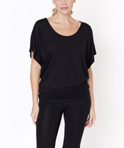 Bamboo U Neck Dolman Sleeve Tunic Top BLACK Tops