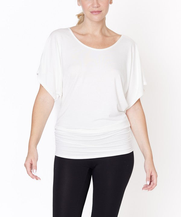 Bamboo U Neck Dolman Sleeve Tunic Top IVORY Tops