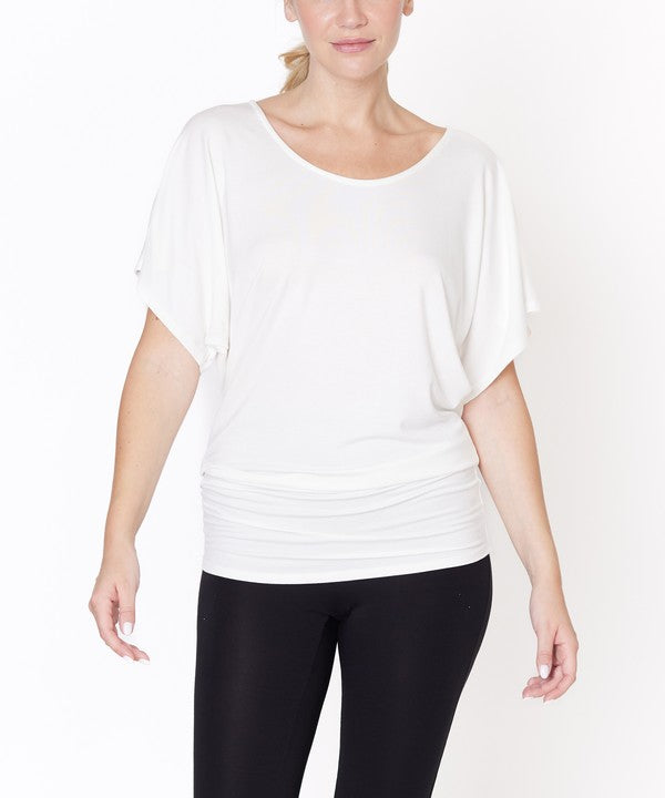 Bamboo U Neck Dolman Sleeve Tunic Top IVORY Tops