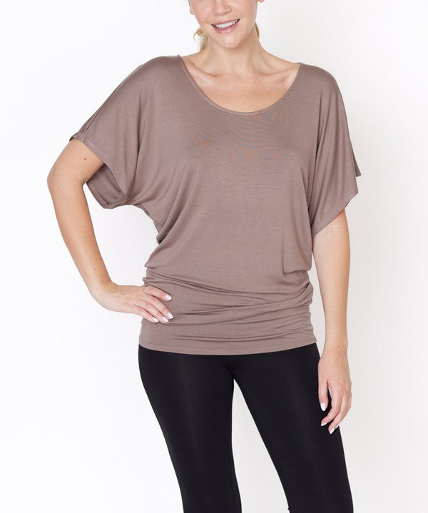 Bamboo U Neck Dolman Sleeve Tunic Top Tops