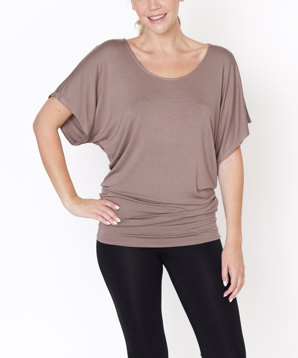 Bamboo U Neck Dolman Sleeve Tunic Top Tops