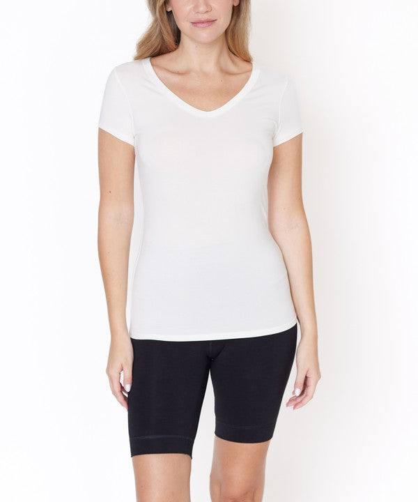 BAMBOO V NECK FITTED TOP IVORY