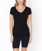 BAMBOO V NECK FITTED TOP BLACK