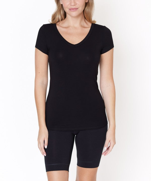 BAMBOO V NECK FITTED TOP BLACK