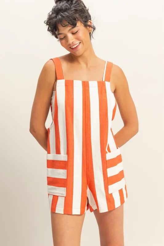 HYFVE Striped Sleeveless Overall Romper TOMATO CREAM Shortalls