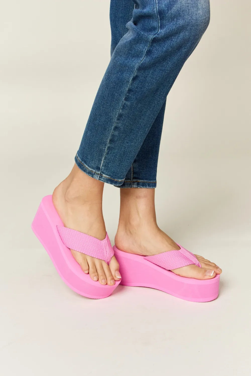 WILD DIVA Open Toe Platform Wedge Sandals PINK Sandals