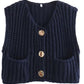 Cropped Sleeveless knit cardigan vest Navy Sweaters