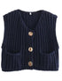 Cropped Sleeveless knit cardigan vest Navy Sweaters