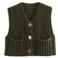 Cropped Sleeveless knit cardigan vest Olive Sweaters