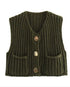 Cropped Sleeveless knit cardigan vest Olive Sweaters
