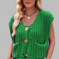 Cropped Sleeveless knit cardigan vest Green Sweaters