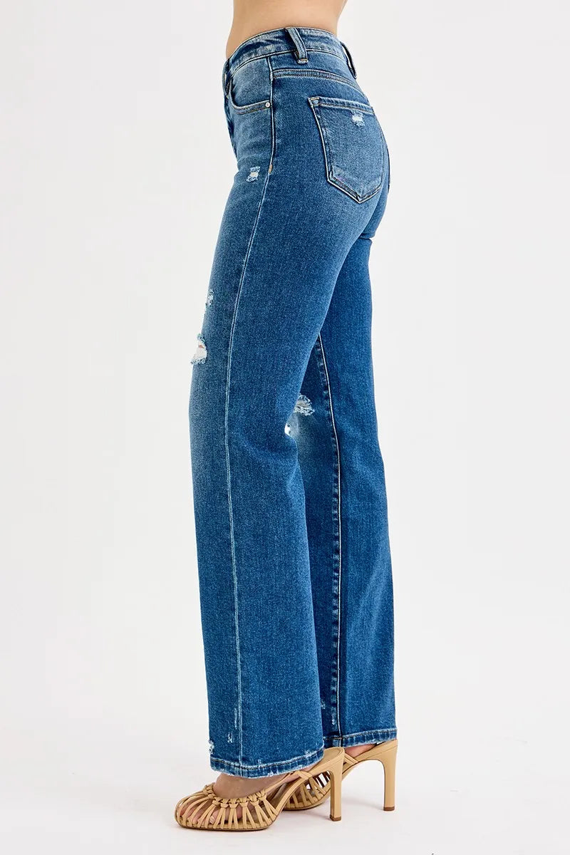 RISEN Full Size Tummy Control High Rise Straight Distressed Jeans Plus Size | Jeans Daverri Fashions