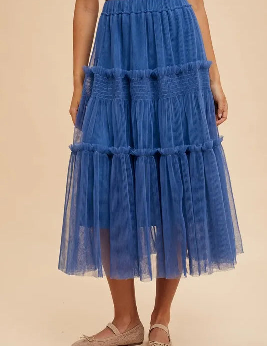 Annie Wear Tulle Tiered Midi Skirt | Daverri Fashions