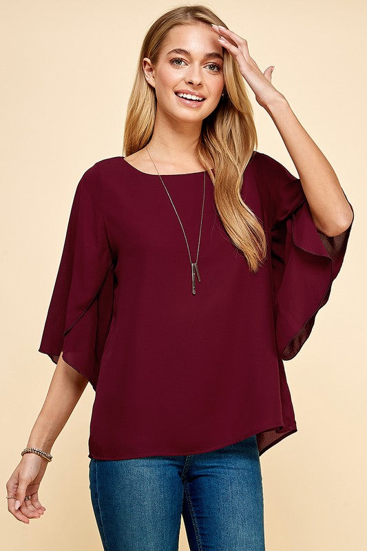 Tulip Sleeve Woven Blouse