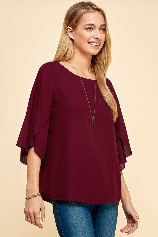 Tulip Sleeve Woven Blouse