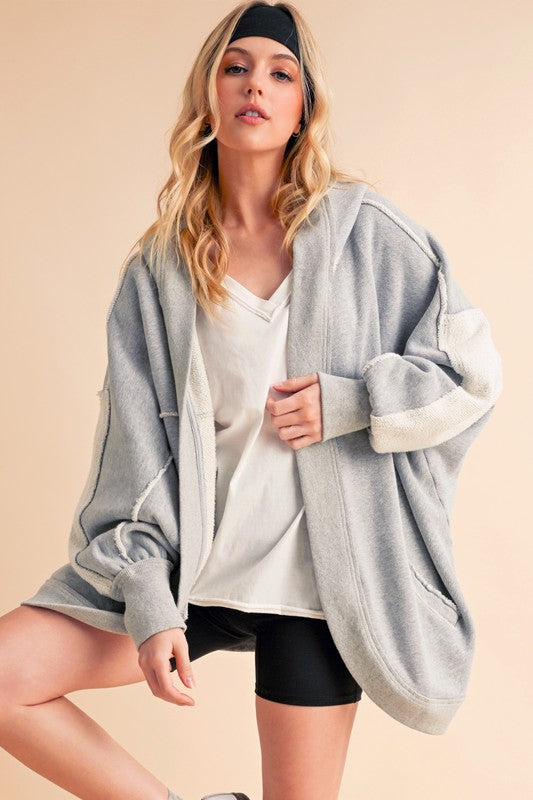 Janely Hooded Oversized Cardigan HEATHER GRAY Cardigans